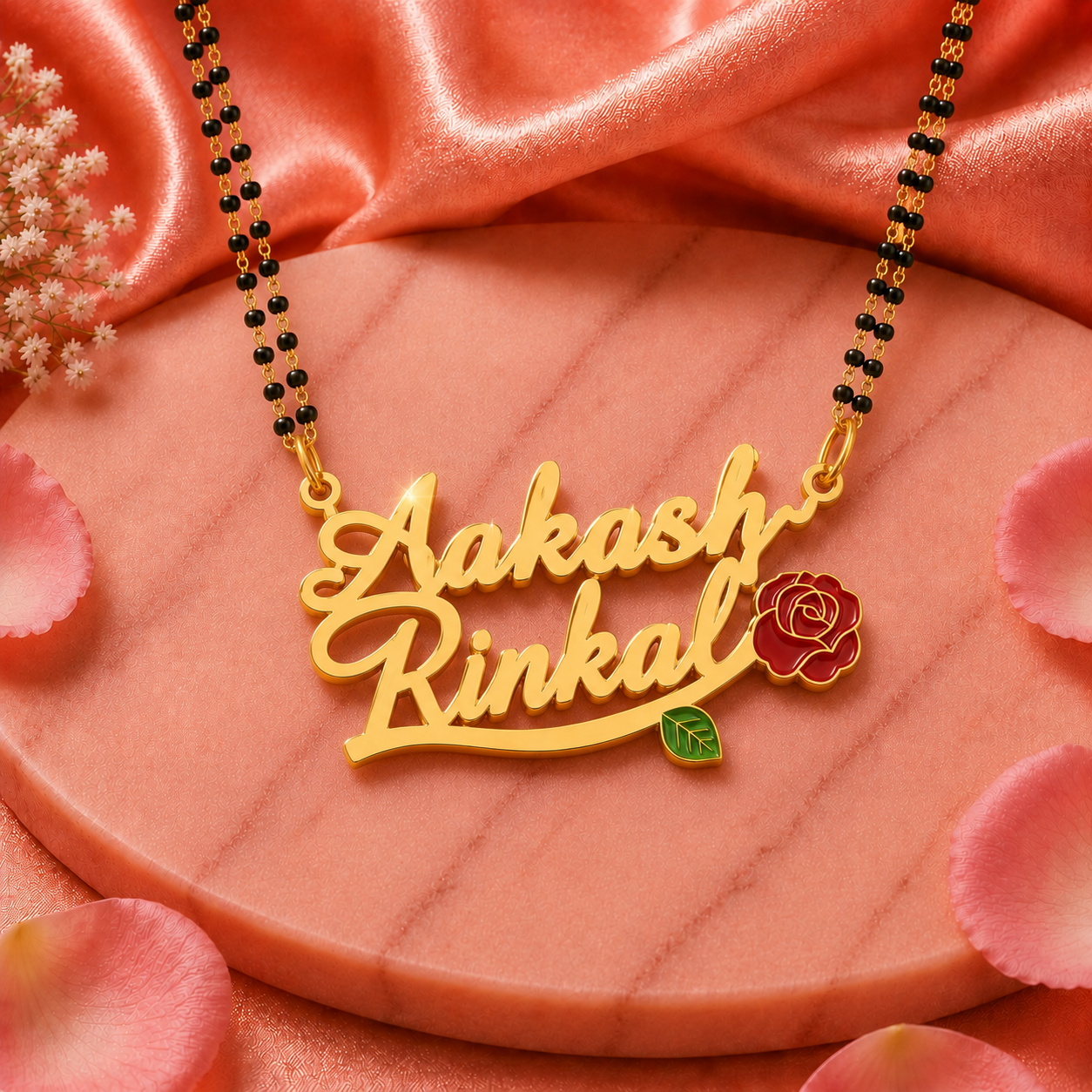 Personalized Couple Name Mangalsutra with Rose Flower Design