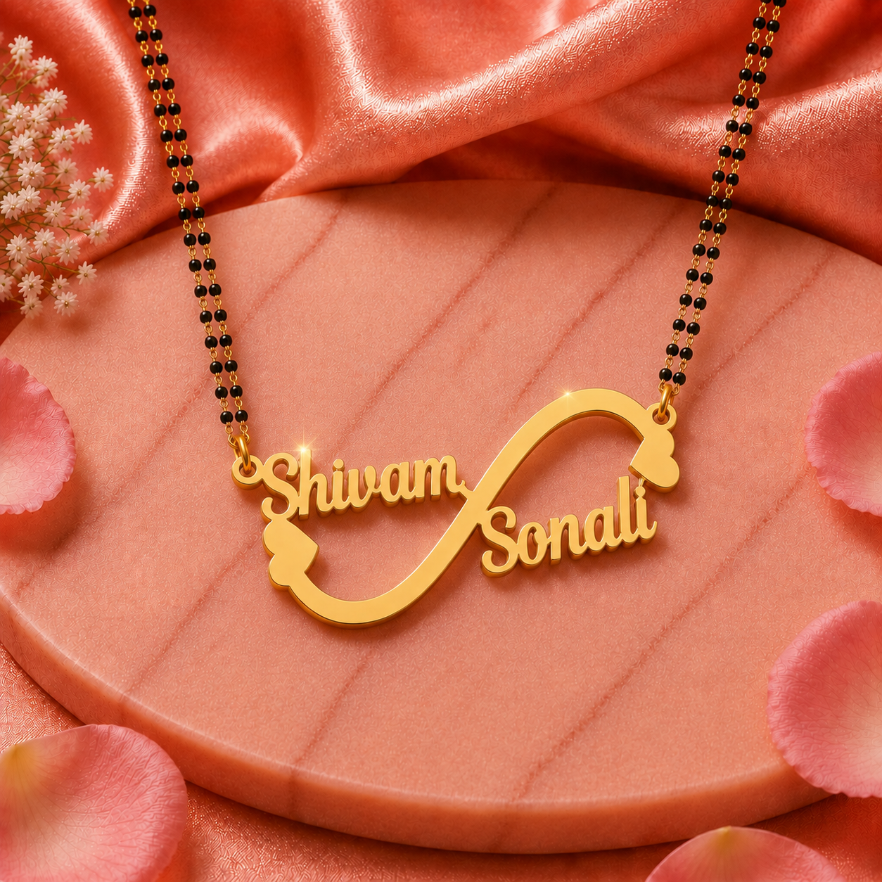 Personalized Infinity Couple Name Mangalsutra with Double Heart Design