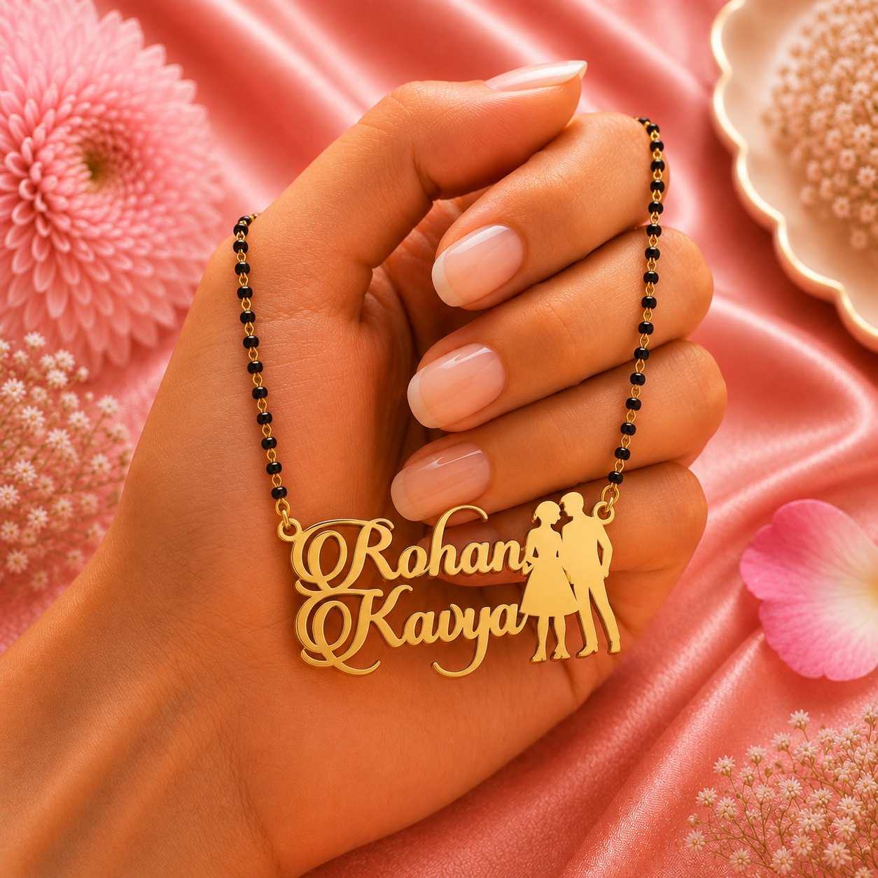 Personalized Couple Name Mangalsutra with Standing Couple Design