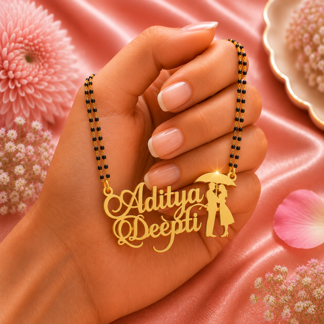 Personalized Couple Name Mangalsutra with Romantic Couple Pendant