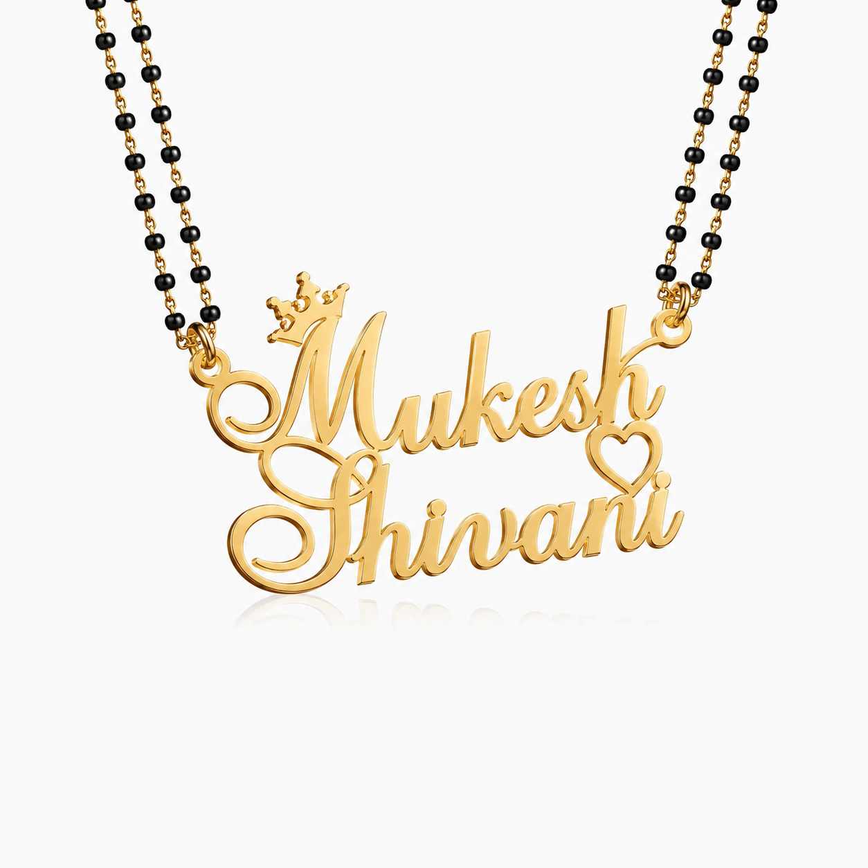 Personalized Couple Name Mangalsutra with Crown & Heart Pendant