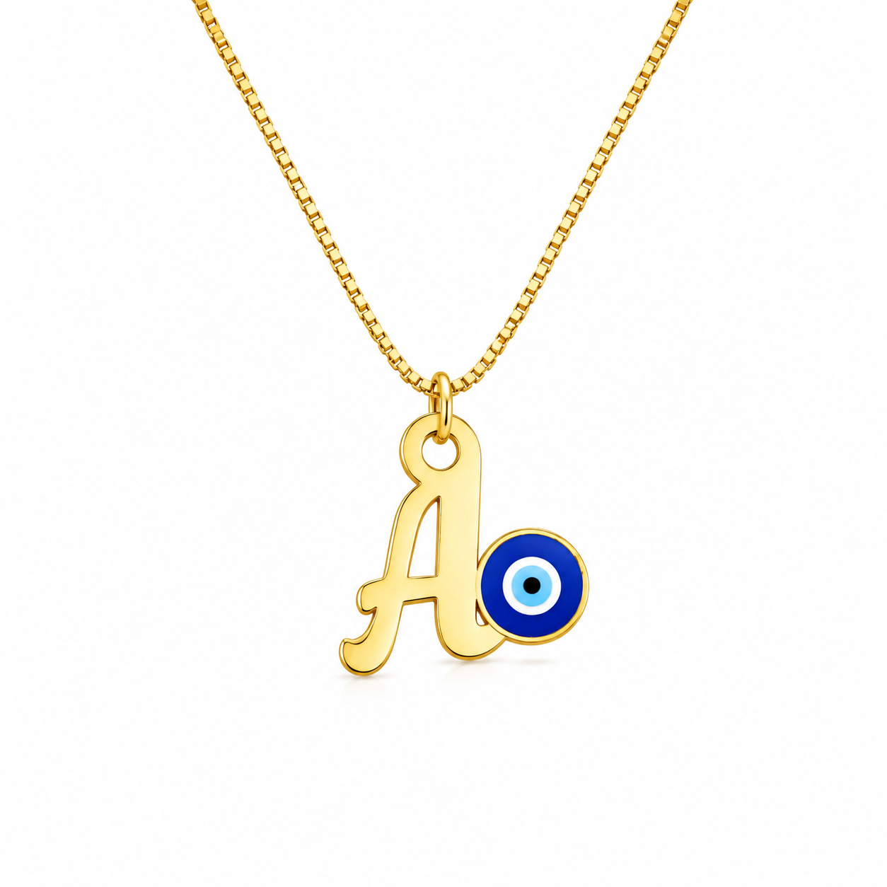 personalized initial evil eye pendant necklace