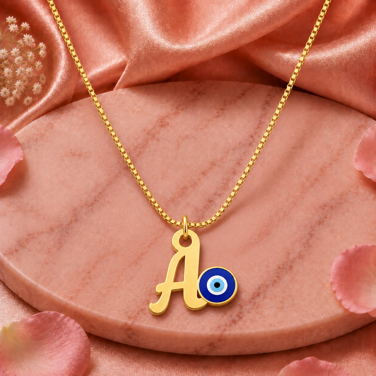 personalized initial evil eye pendant necklace