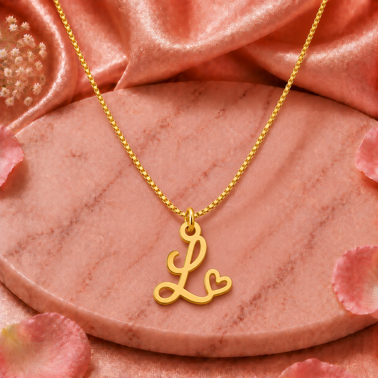 personalized cursive initial heart latter necklace