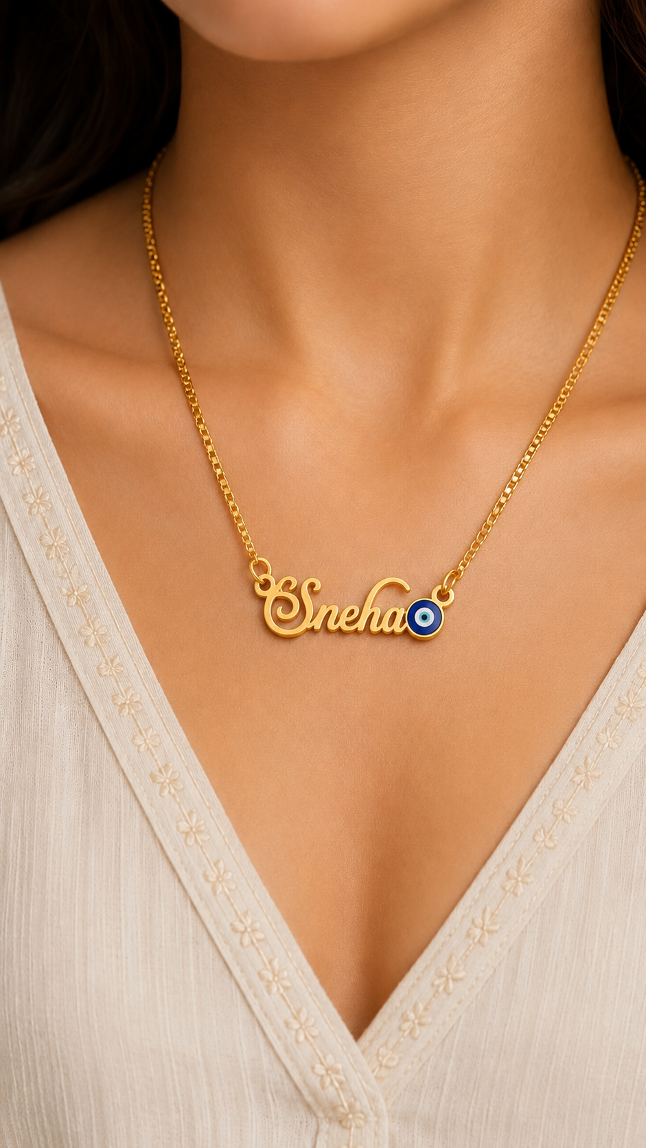 Personalized Evil Eye Nameplate Necklace
