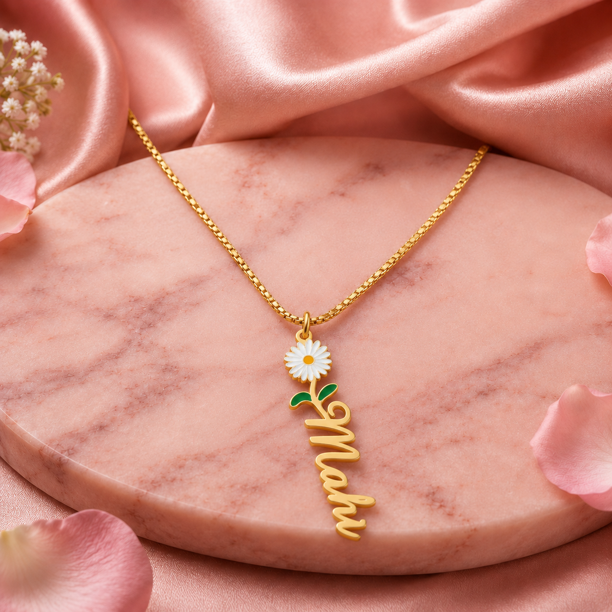 Personalized Daisy Flower Vertical Name Necklace