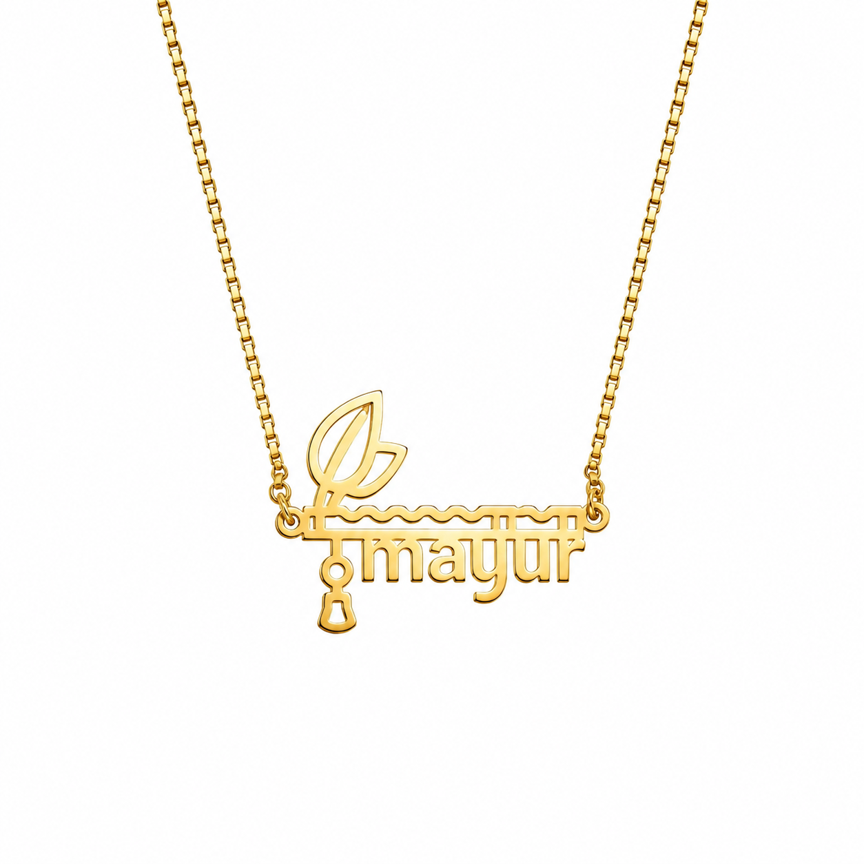 Personalized Krishna Flute & Mor Pankh Nameplate Necklace
