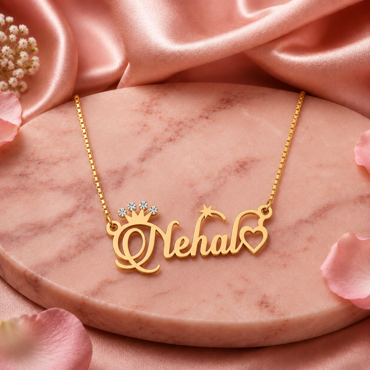 Personalized Royal Crown & Heart Name Necklace