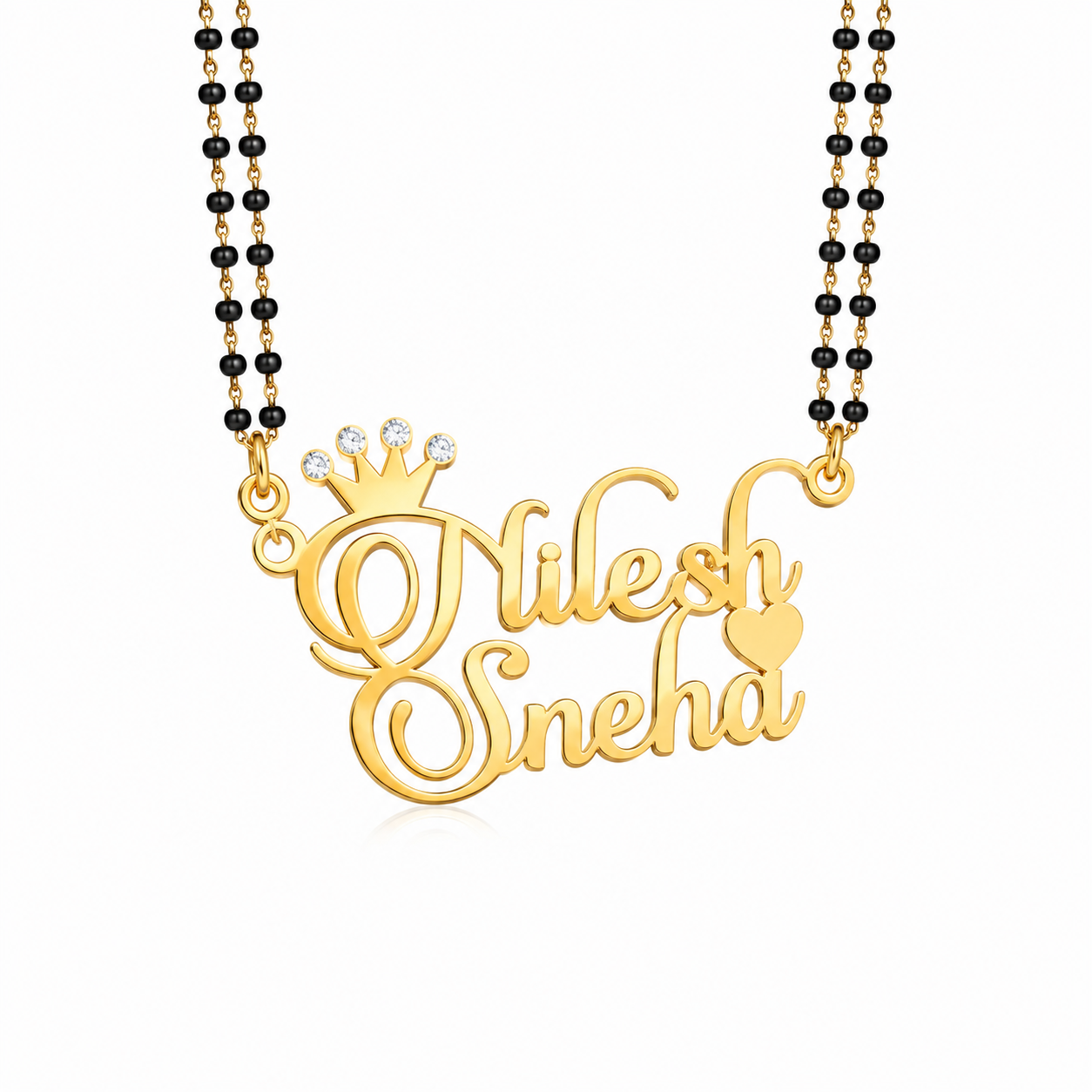 Personalized Couple Name Mangalsutra Necklace – Crown & Heart Design