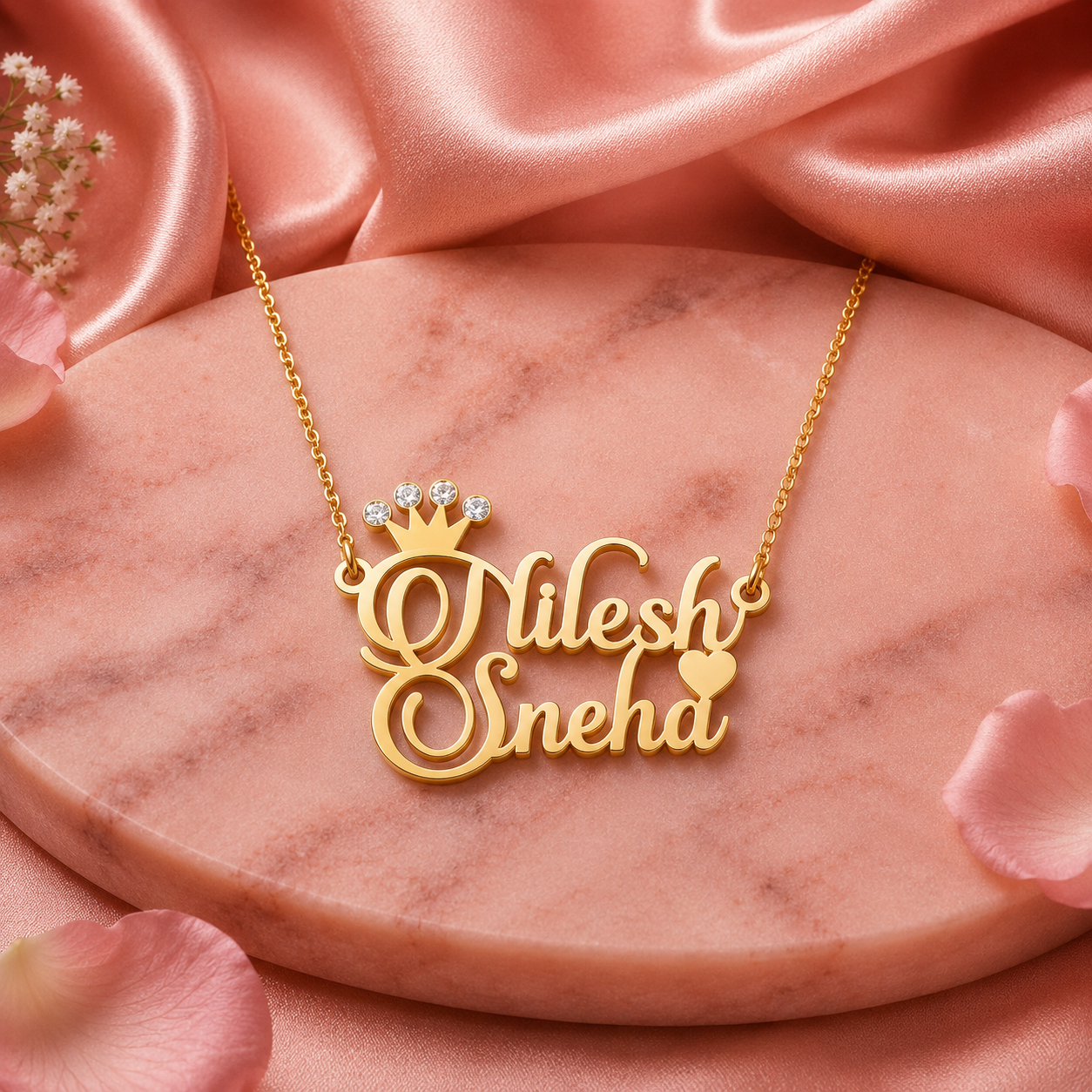 Personalized Couple Name Mangalsutra Necklace – Crown & Heart Design