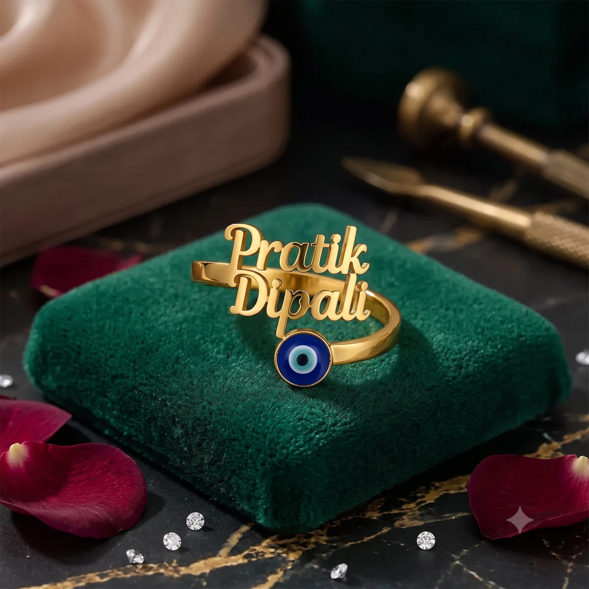 personalized twoname evileye bypass ring