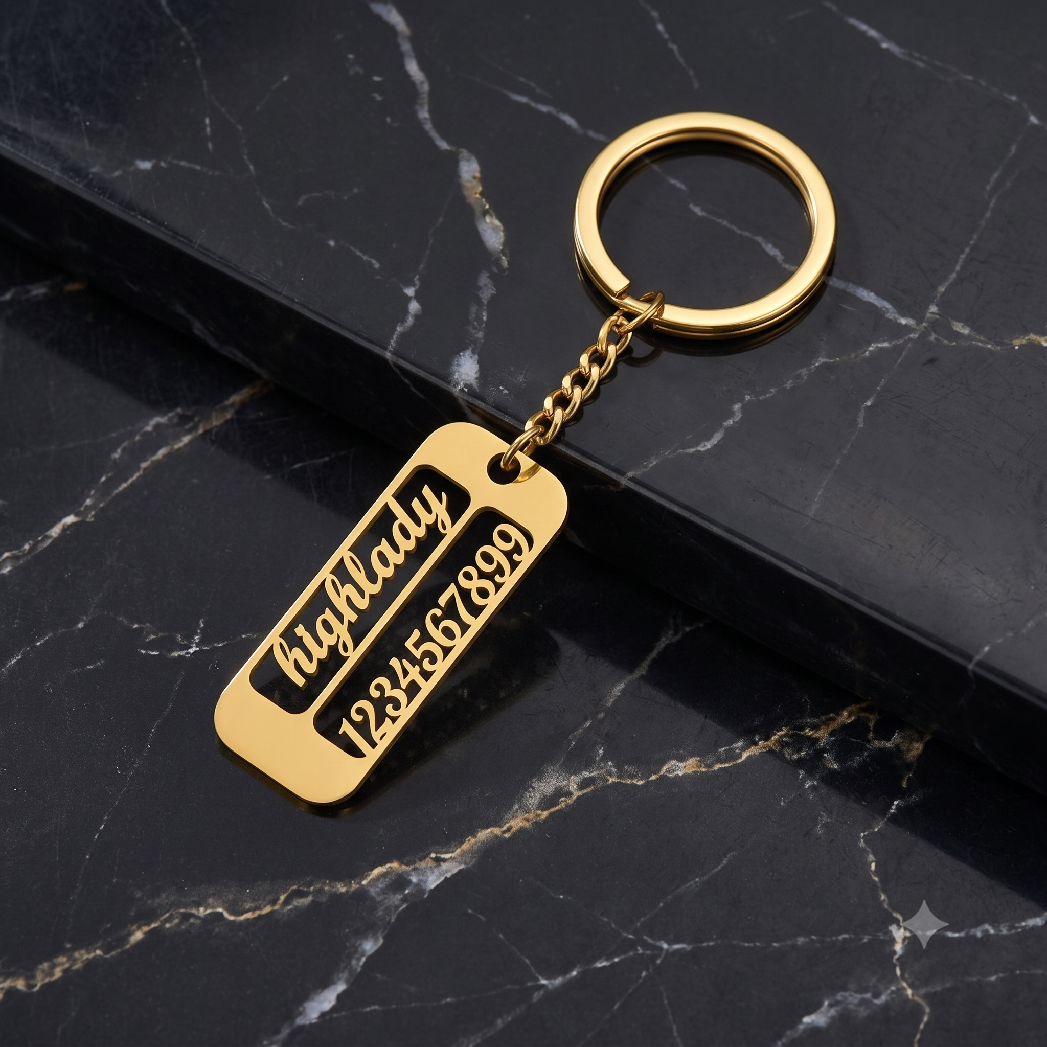 personalized cutout name & phone number keychain