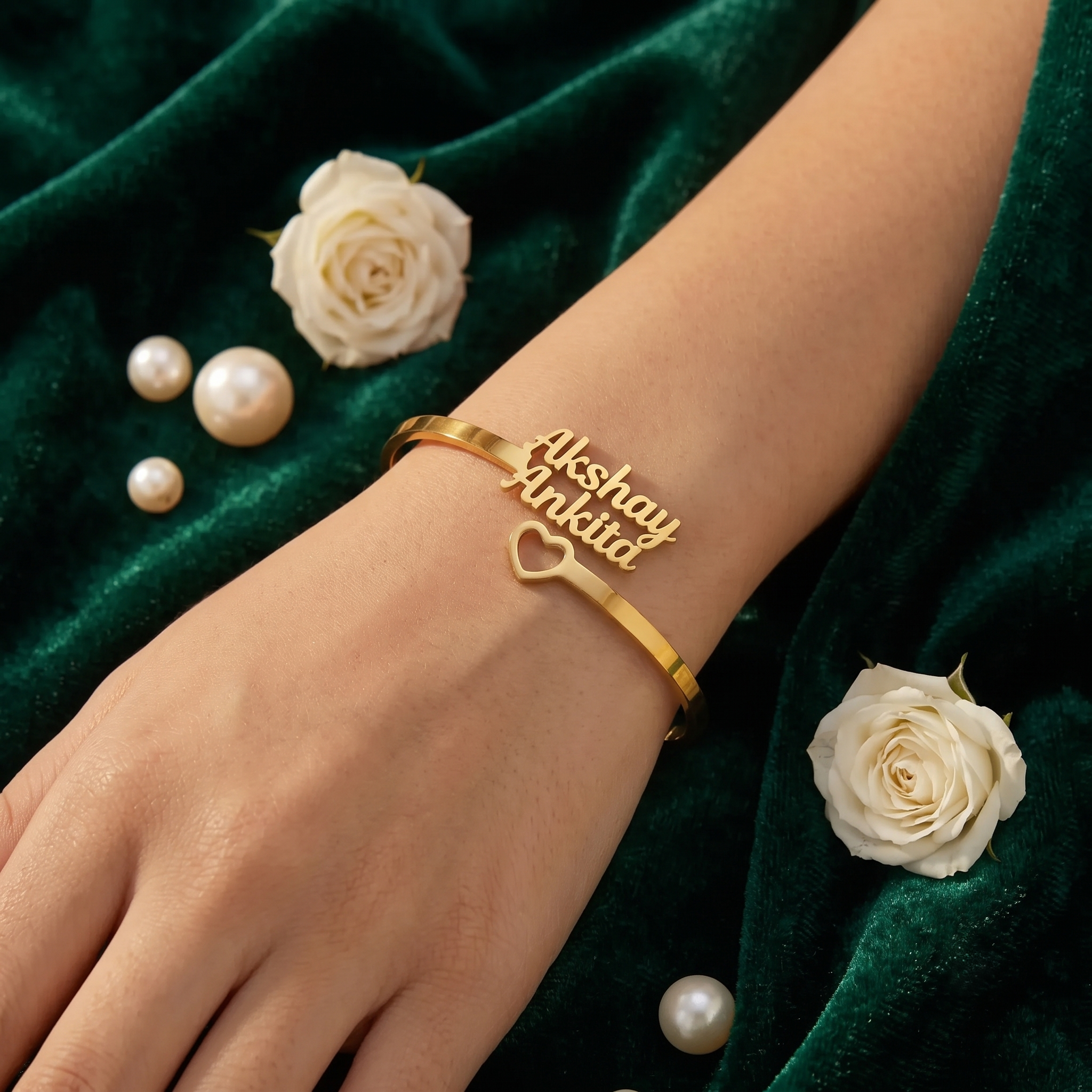 Personalized Double Name Gold Bangle for Women | Custom Couple Bracelet