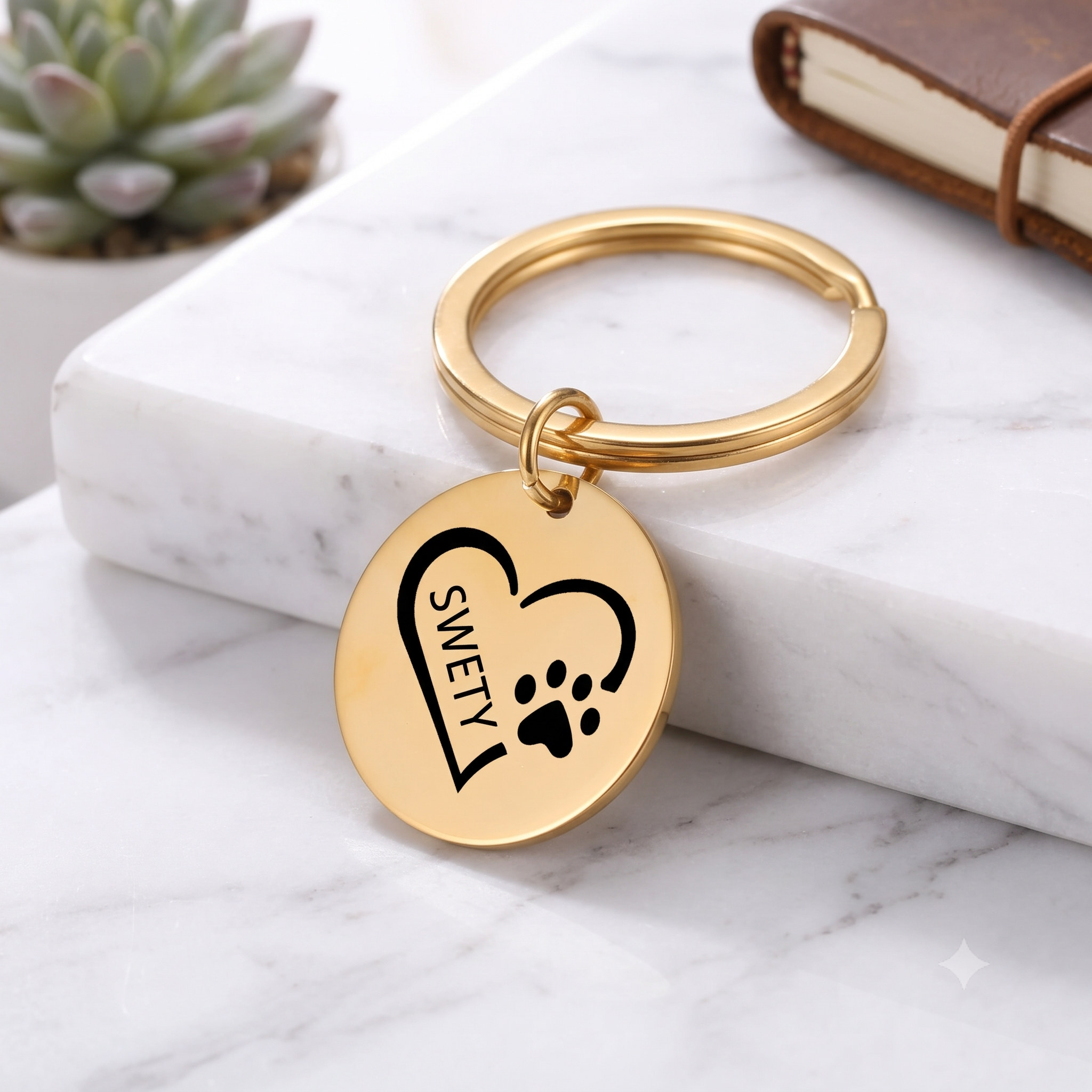 Personalized Pet Paw & Heart Name Keychain