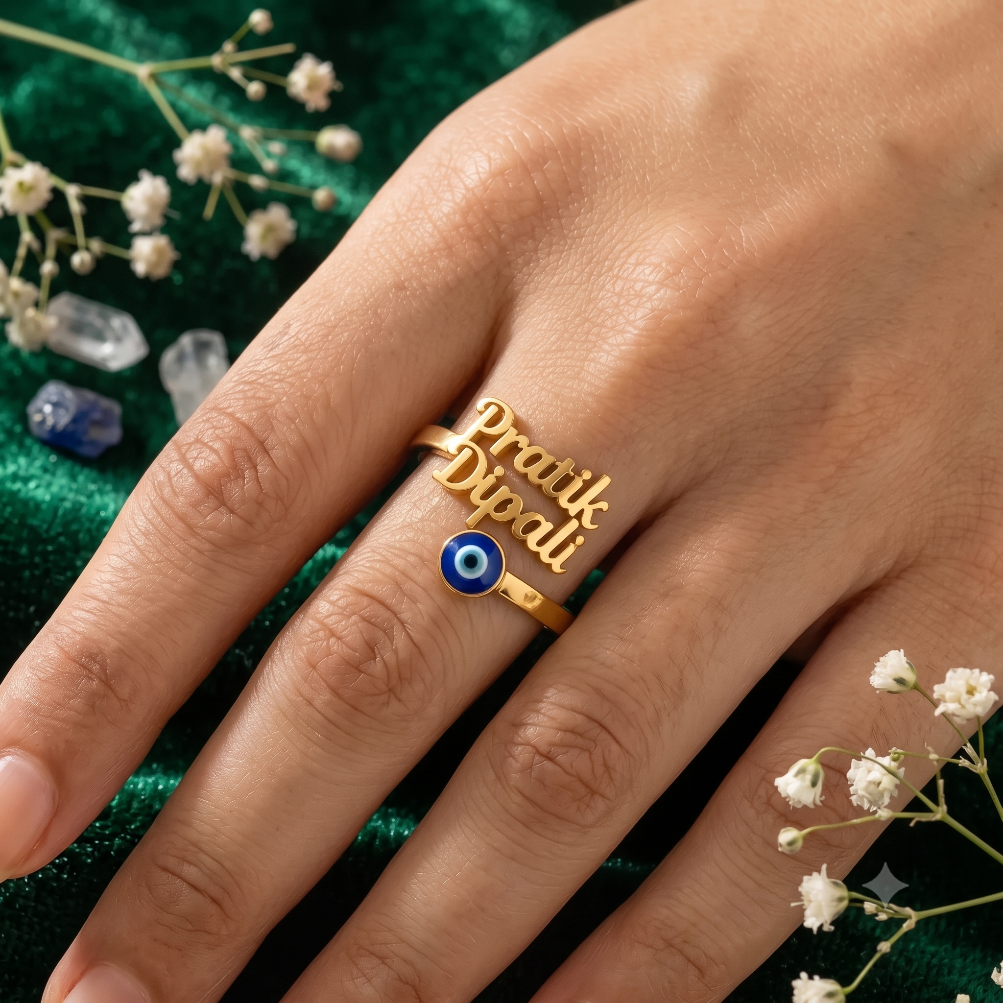 personalized twoname evileye bypass ring