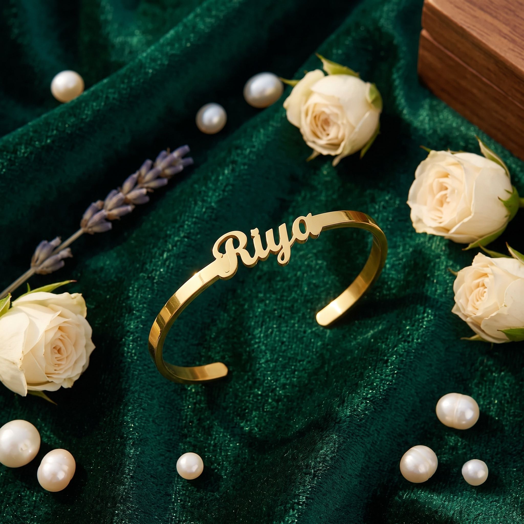 Personalized Name Gold Bangle for Women | Custom Name Bracelet