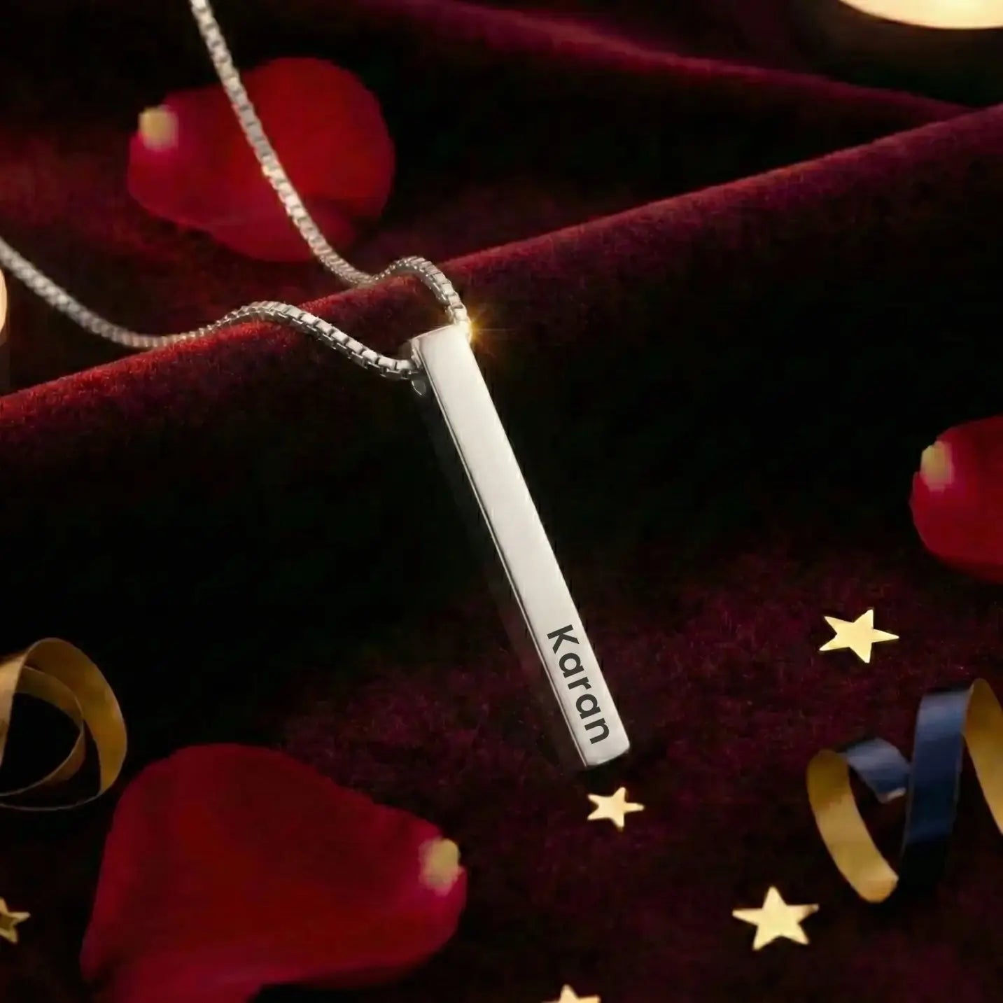 Personalized Vertical 3D Bar Pendant Necklace