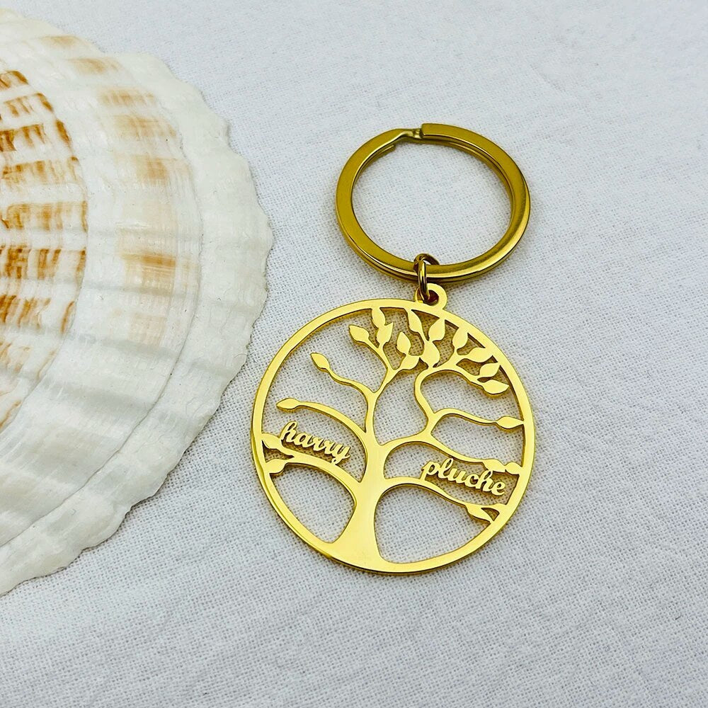 Personalized Tree of Life Couple Name Keychain