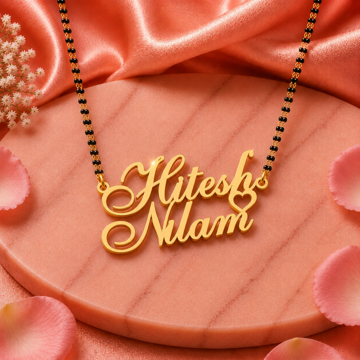 Personalized Double Name Mangalsutra with Mini Heart Design