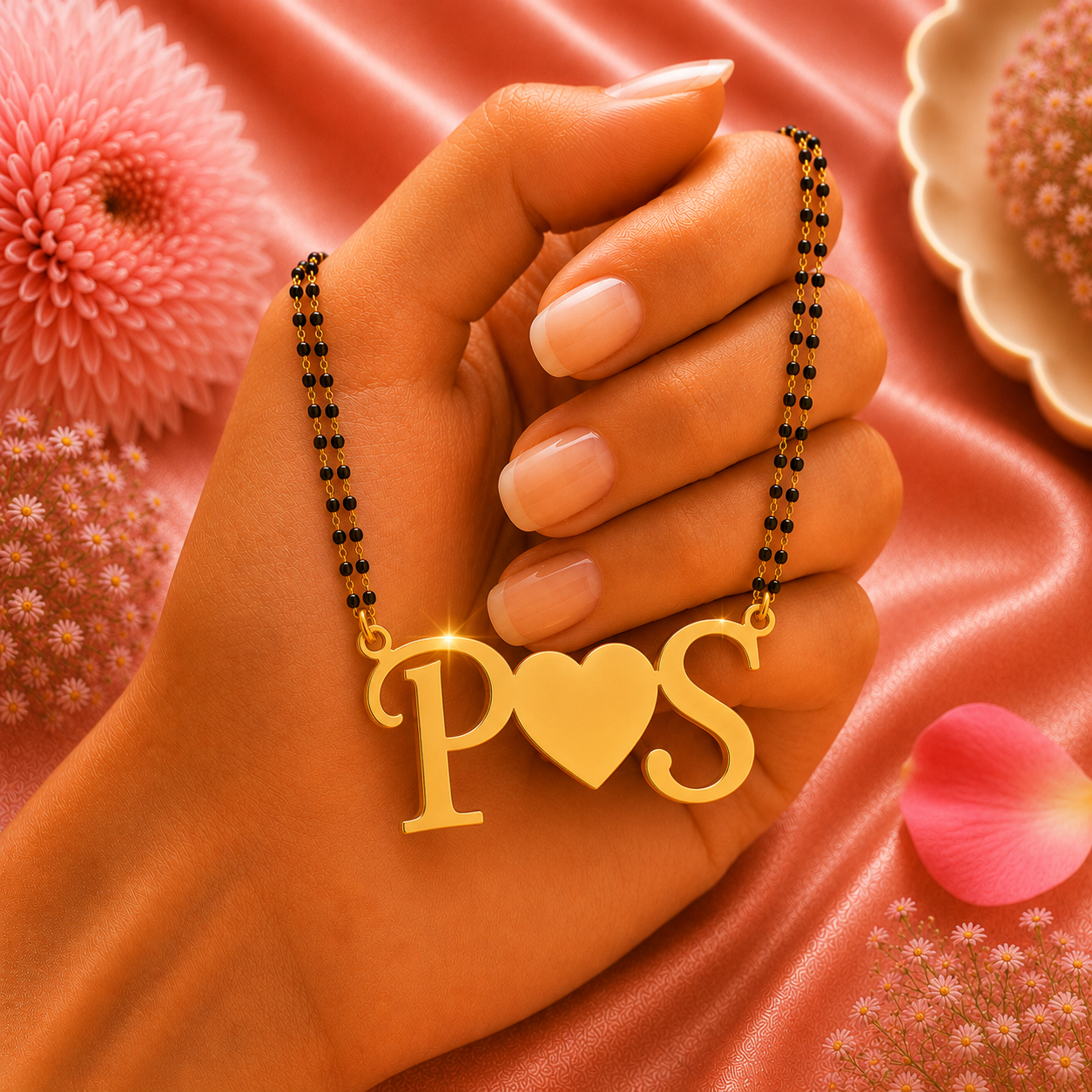 Personalized Initial Heart Mangalsutra Necklace for Couples