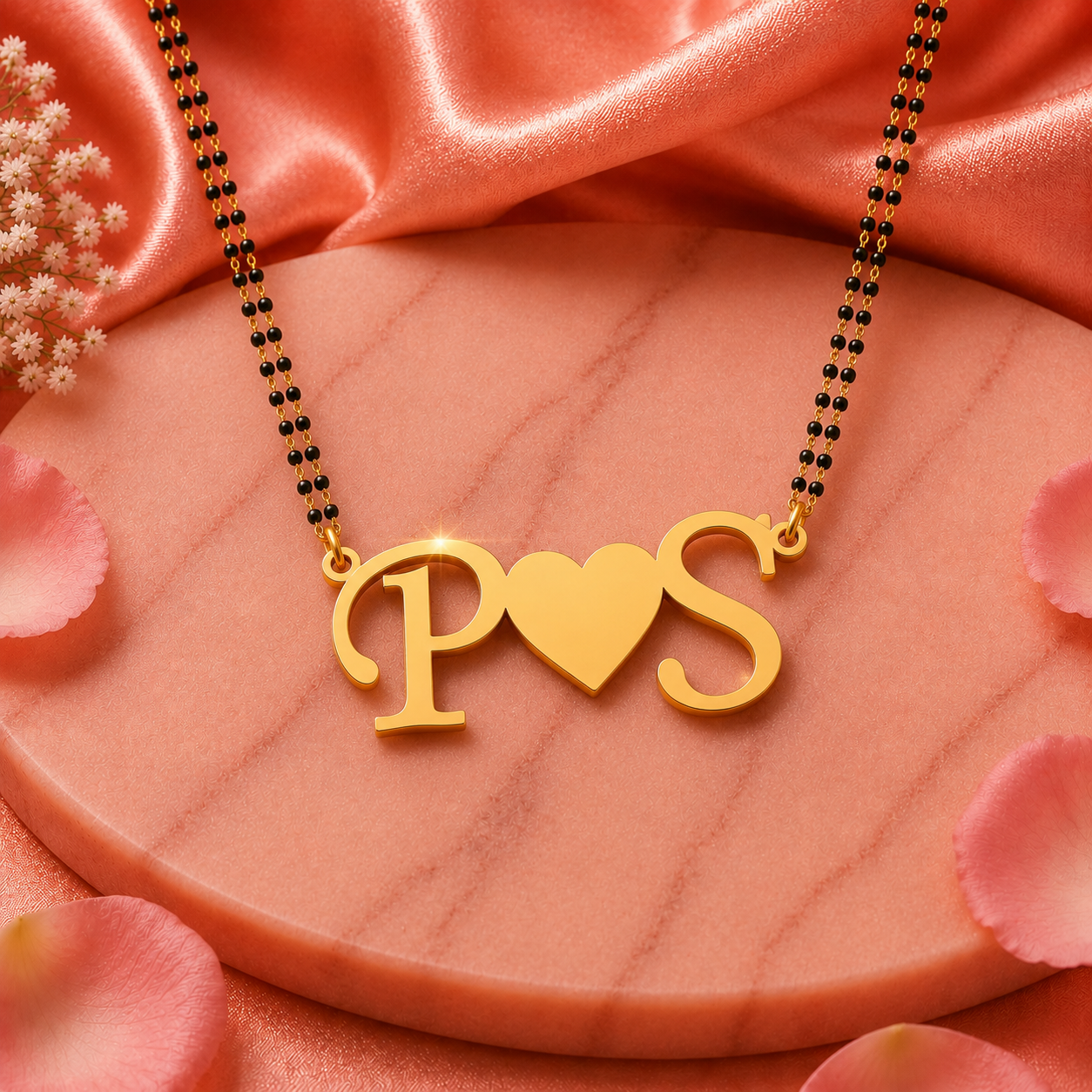 Personalized Initial Heart Mangalsutra Necklace for Couples