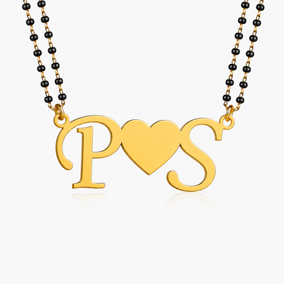 Personalized Initial Heart Mangalsutra Necklace for Couples