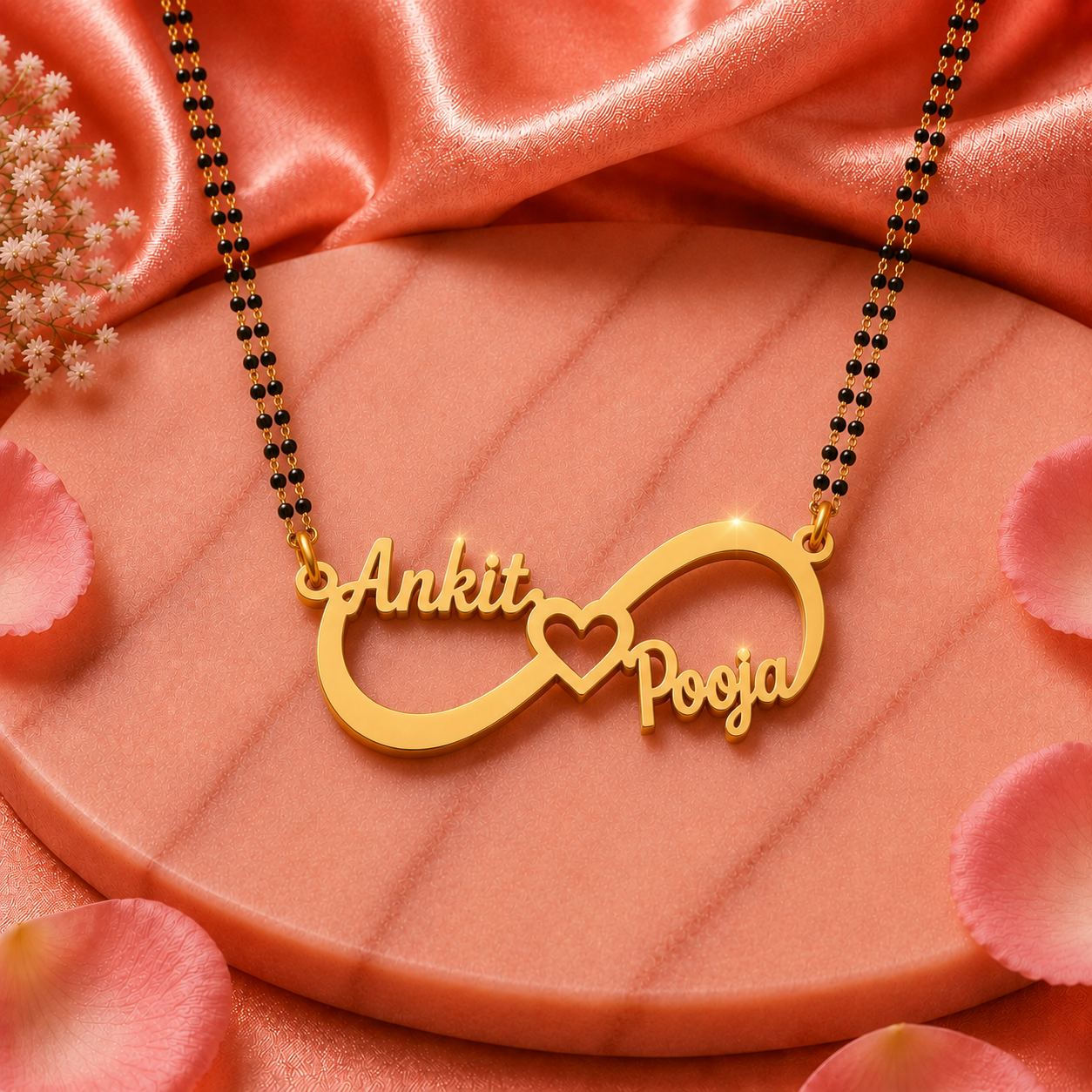 Personalized Infinity Heart Couple Name Mangalsutra Necklace