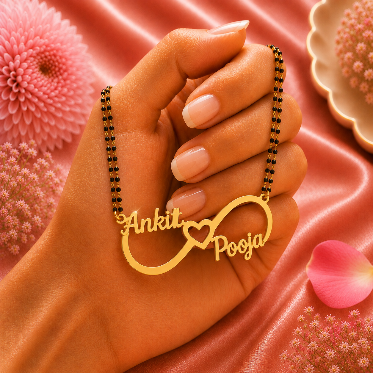 Personalized Infinity Heart Couple Name Mangalsutra Necklace