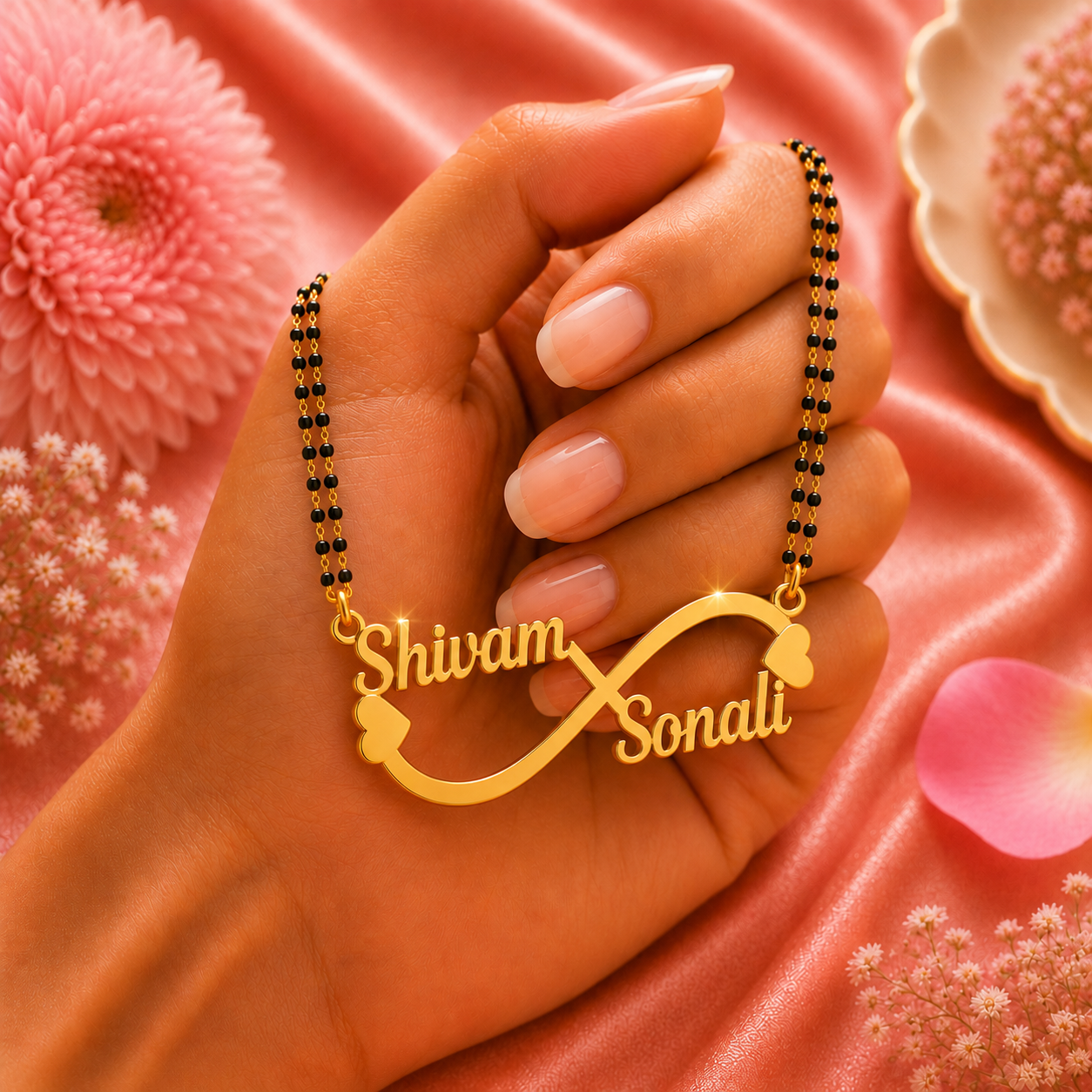 Personalized Infinity Couple Name Mangalsutra with Double Heart Design