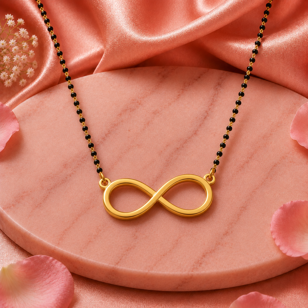 Infinity Mangalsutra Necklace for Women | Gold Tone Black Beads