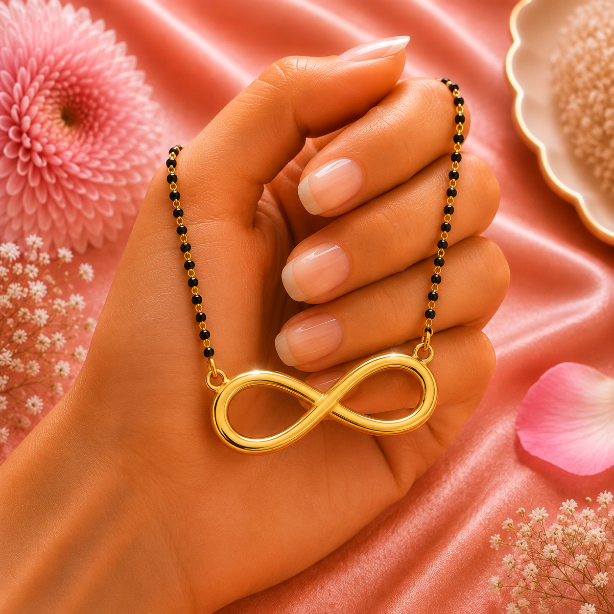 Infinity Mangalsutra Necklace for Women | Gold Tone Black Beads