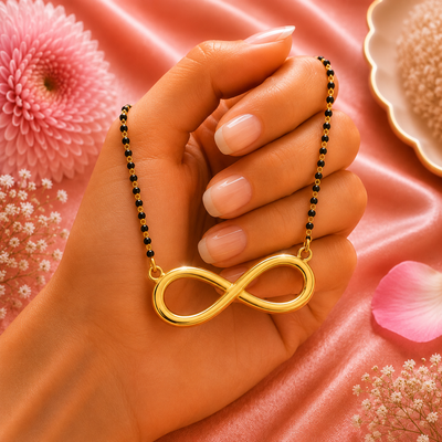 Infinity Mangalsutra Necklace for Women | Gold Tone Black Beads