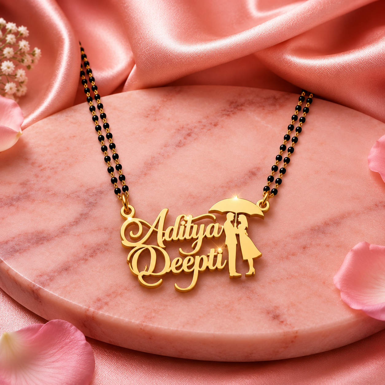 Personalized Couple Name Mangalsutra with Romantic Couple Pendant