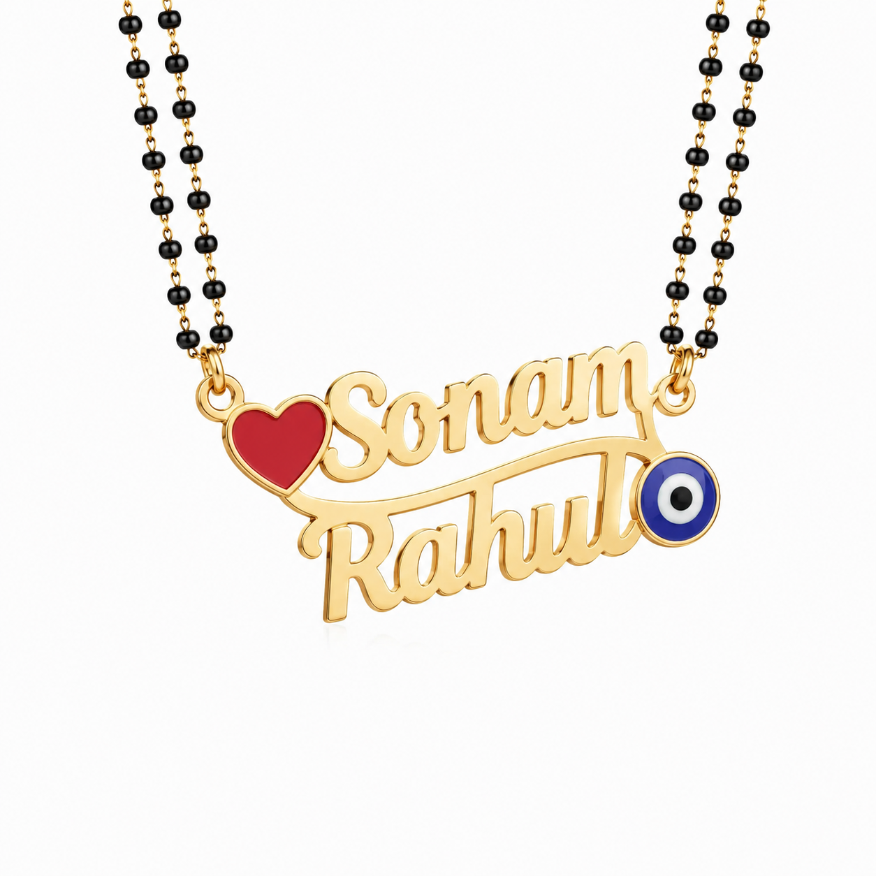 Personalized Couple Name Mangalsutra with Heart & Evil Eye Design