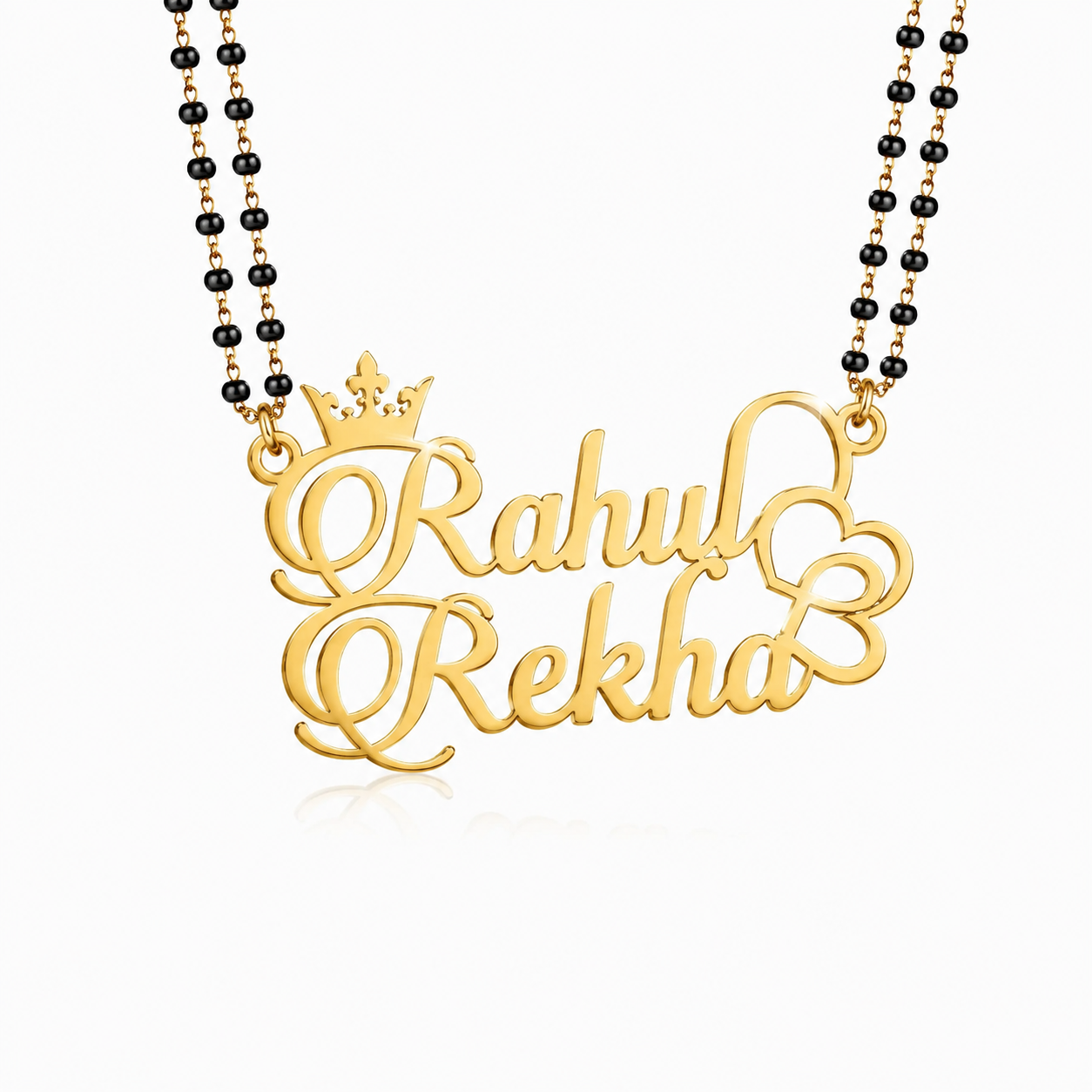 Personalized Couple Name Mangalsutra with Crown & Double Heart Design