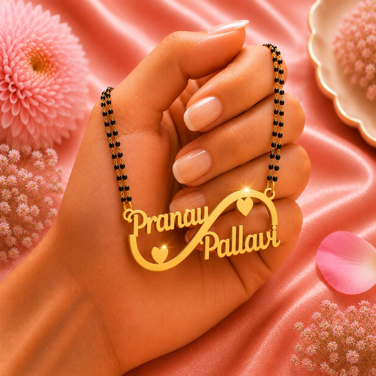 Personalized Infinity Couple Name Mangalsutra with Heart Design
