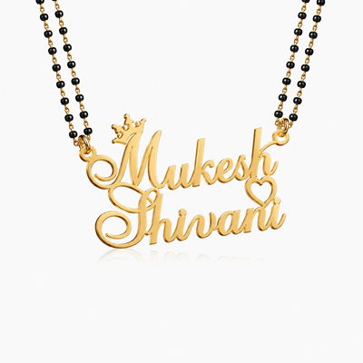 Personalized Couple Name Mangalsutra with Crown & Heart Pendant