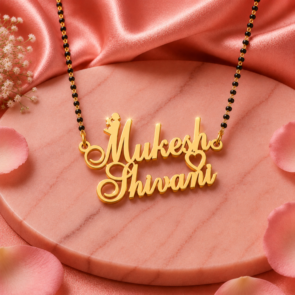 Personalized Couple Name Mangalsutra with Crown & Heart Pendant