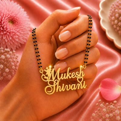 Personalized Couple Name Mangalsutra with Crown & Heart Pendant