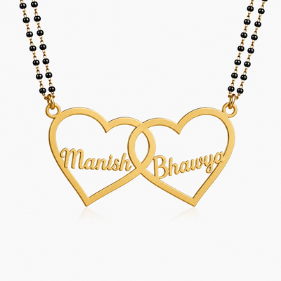Personalized Interlocking Heart Couple Name Mangalsutra Necklace