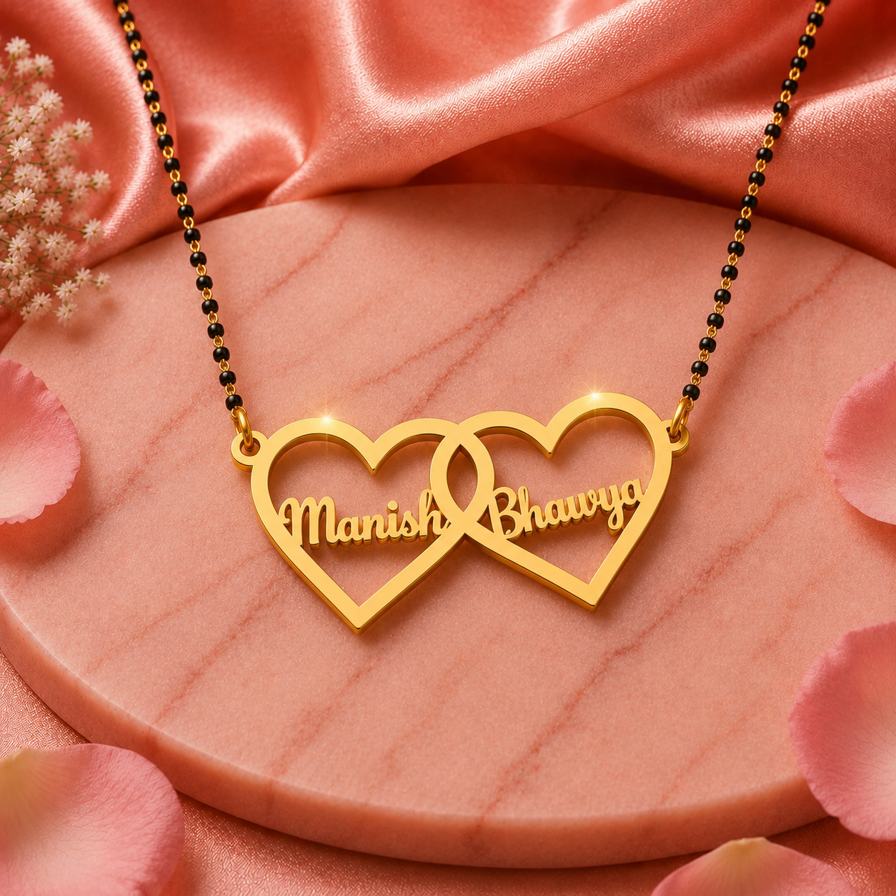 Personalized Interlocking Heart Couple Name Mangalsutra Necklace