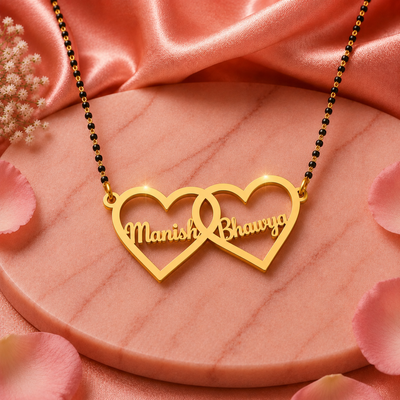 Personalized Interlocking Heart Couple Name Mangalsutra Necklace