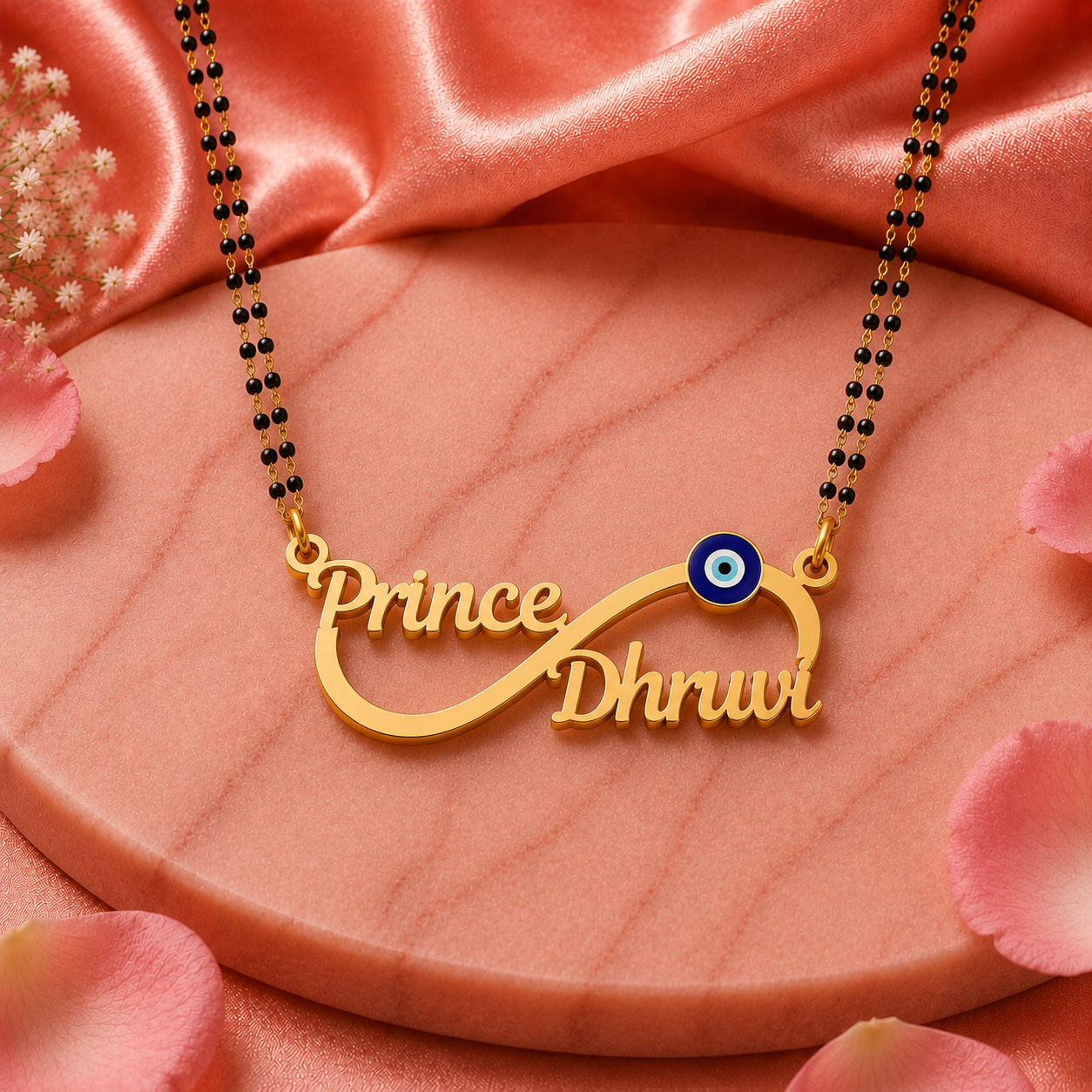 Personalized Infinity Name Mangalsutra with Evil Eye Charm