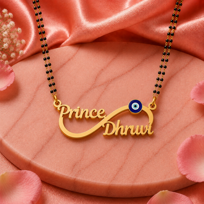 Personalized Infinity Name Mangalsutra with Evil Eye Charm