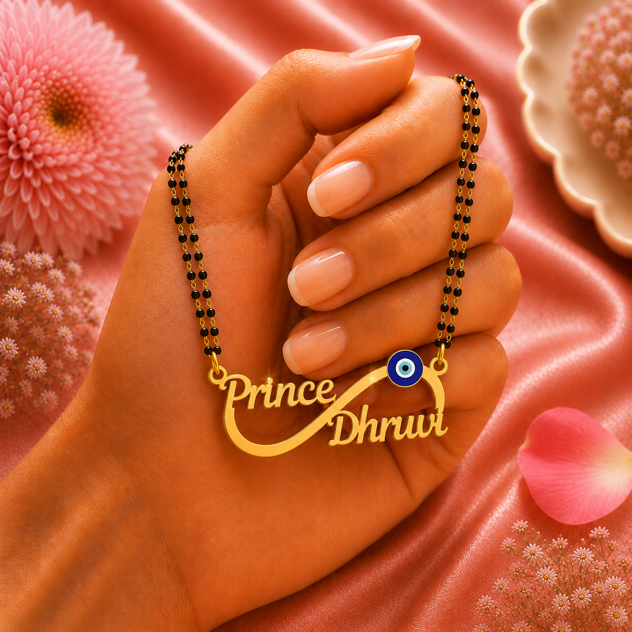 Personalized Infinity Name Mangalsutra with Evil Eye Charm
