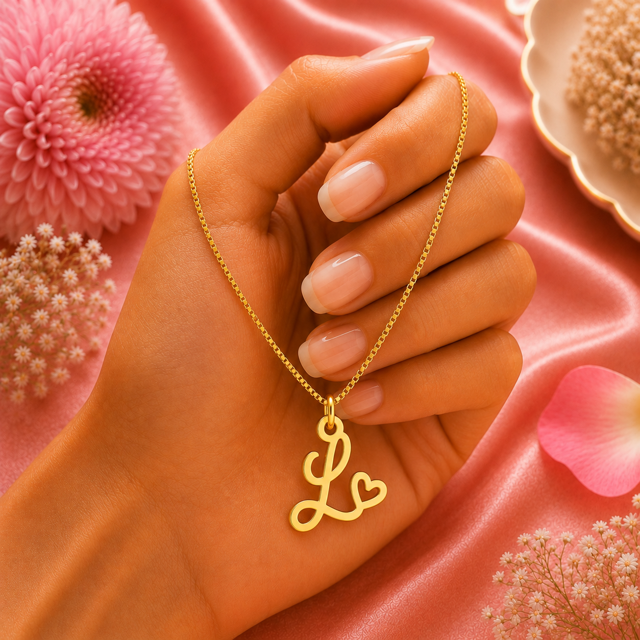 personalized cursive initial heart latter necklace