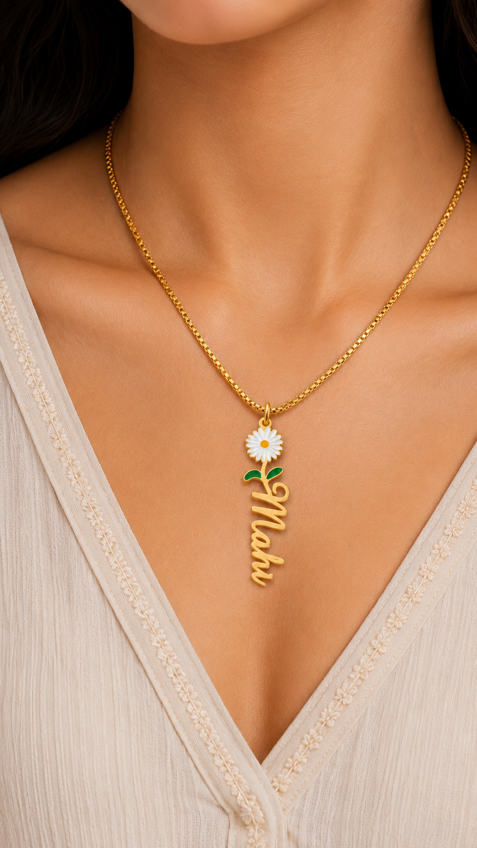 Personalized Daisy Flower Vertical Name Necklace