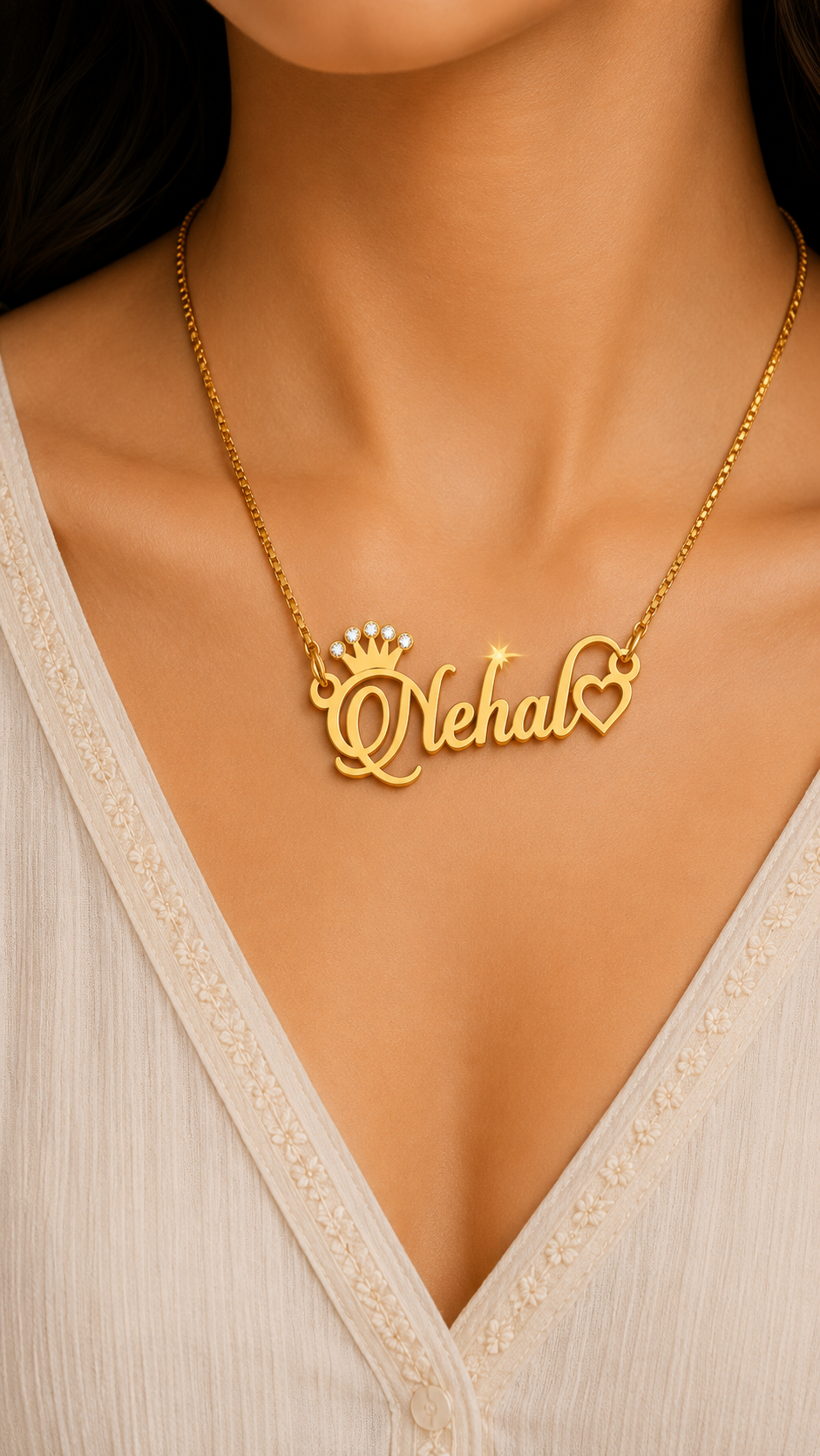 Personalized Royal Crown & Heart Nameplate Necklace