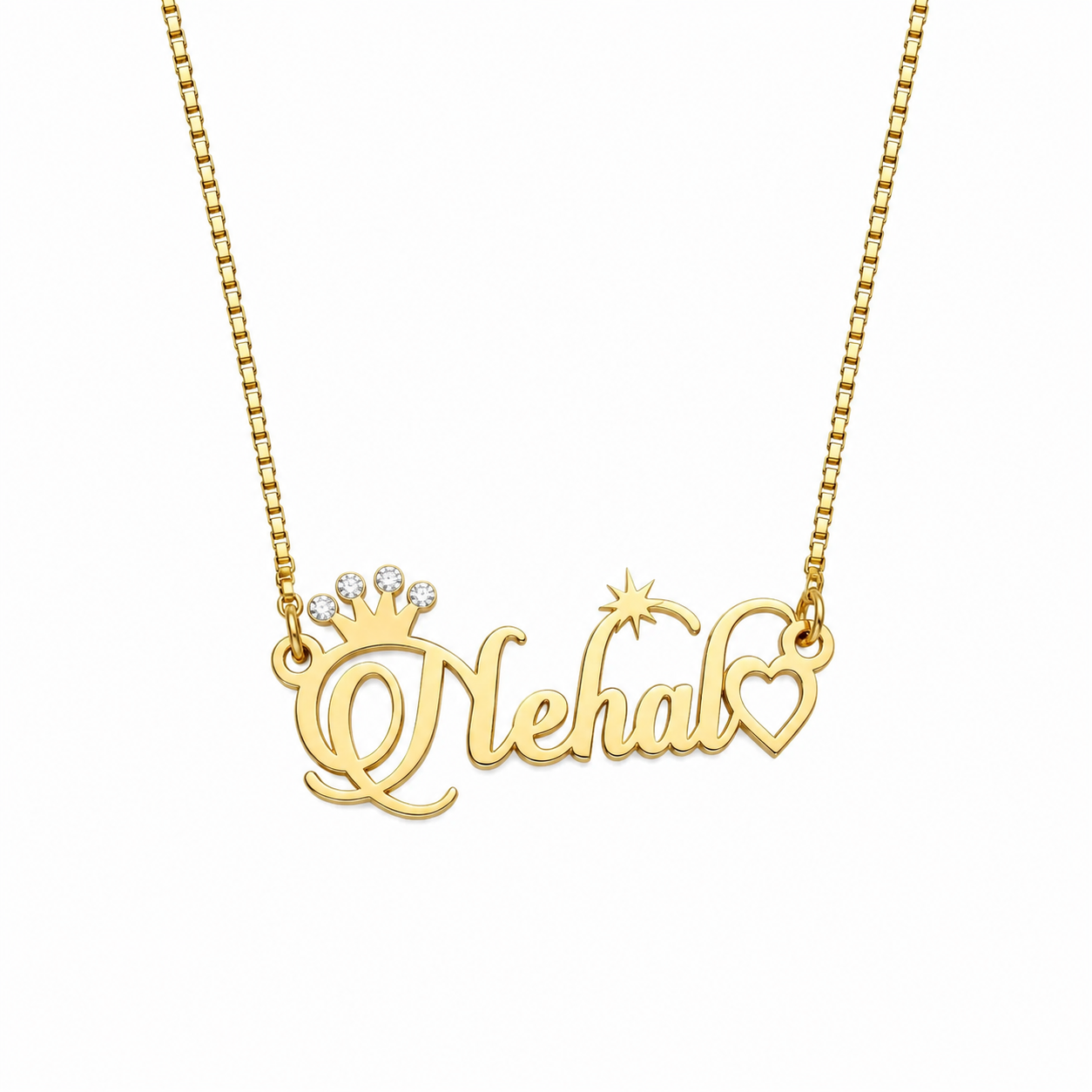 Personalized Royal Crown & Heart Nameplate Necklace