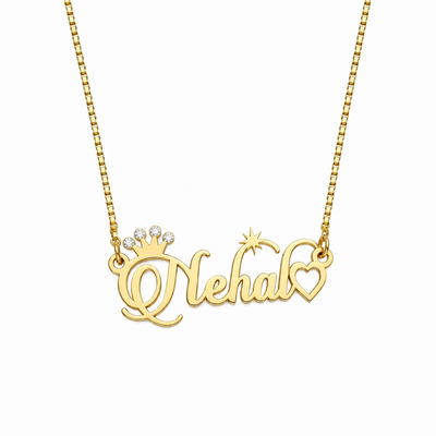 Personalized Royal Crown & Heart Nameplate Necklace